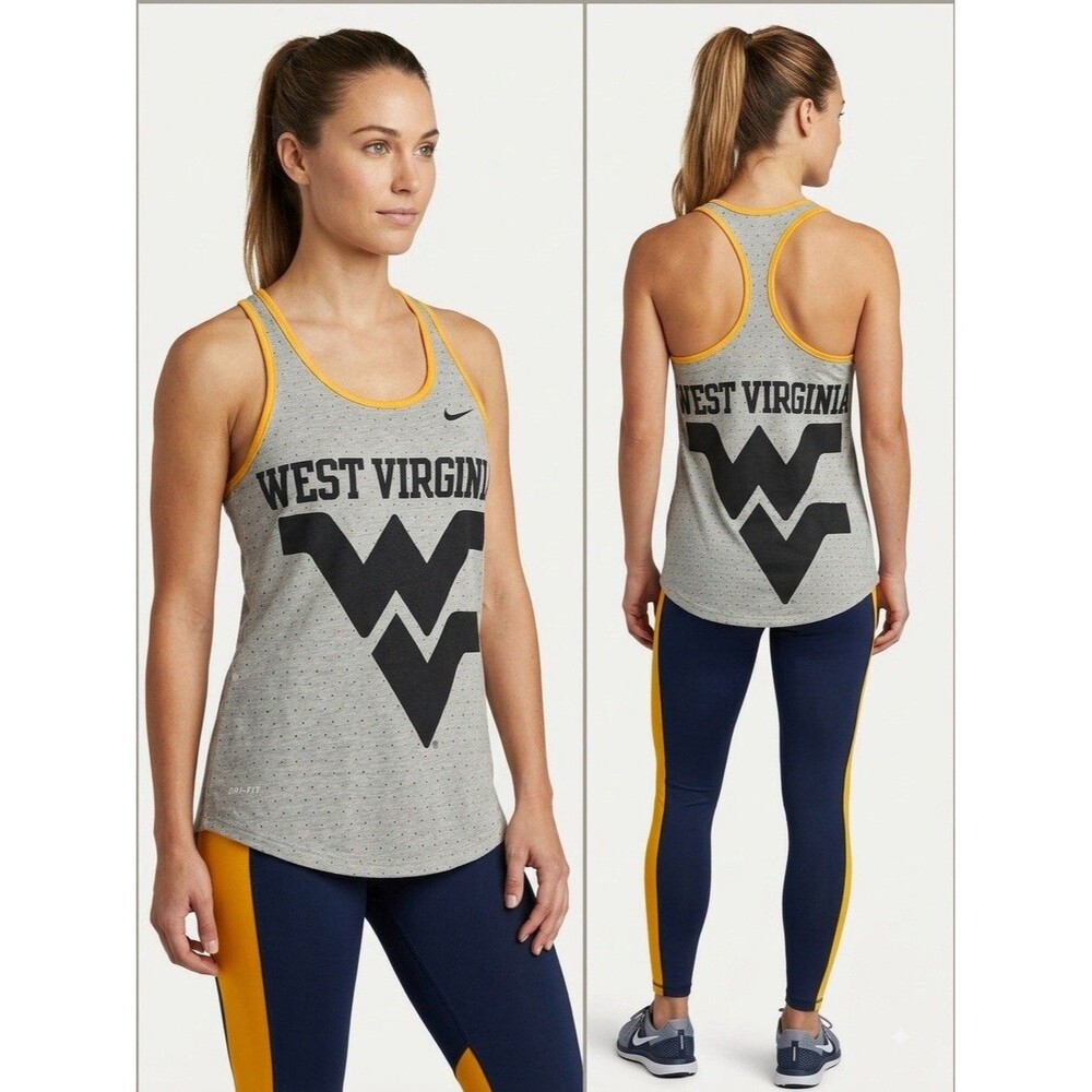 Nike Womens WVU Mountaineers Dri-FIT Racerback Tank Top Gray Gold XS NWOT